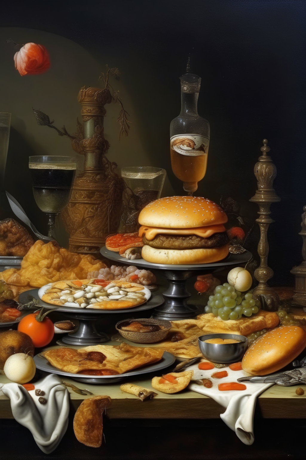 00049-319504447-_lora_Pieter Claesz Style_1_Pieter Claesz Style - Dutch painting Still Life Food Table feast Fast Food McDonalds Burger King piz.png